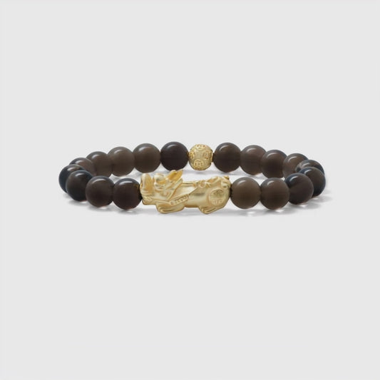Smoky Quartz Feng Shui Lucky Pixiu Grounding & Wealth Bracelet