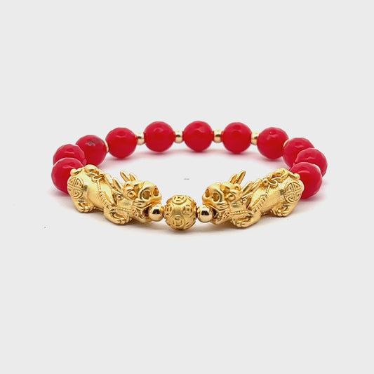 Forever Fortune 18K Gold Vermeil Double Pixiu Red Jade Bracelet
