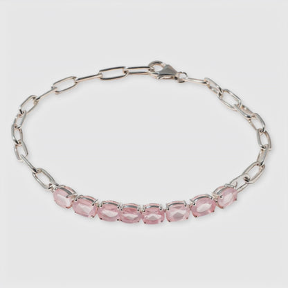 Rose Quartz Sterling Silver Paperclip Sterling Silver Soulmate Bracelet
