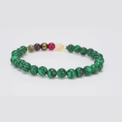 Malachite Mega Growth Lucky 7 Gemstone Bracelet With REAL Gold