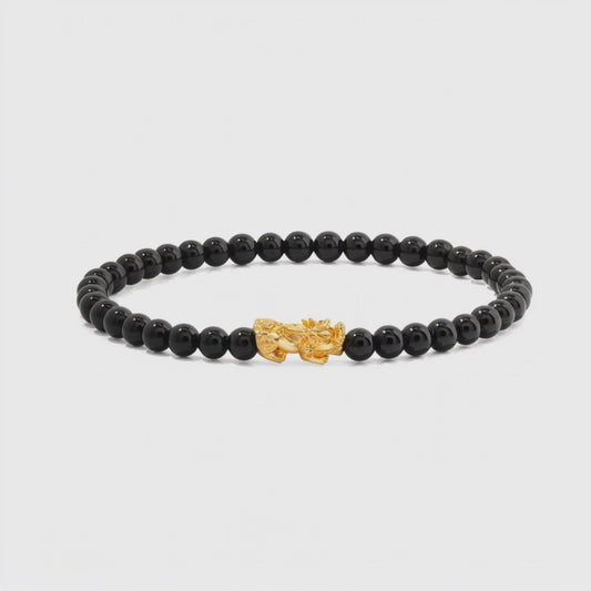 Black Obsidian 18k REAL Gold Feng Shui Pixiu Bracelet