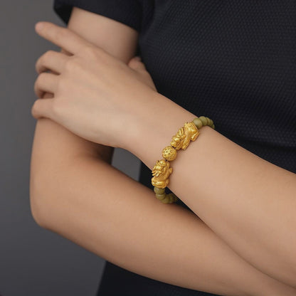 Natural Green Jade with Gold Pixiu