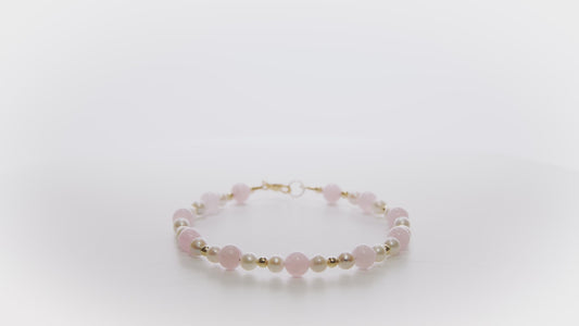Companionship - Fresh Water Pearl and Rose Quartz Gold Vermeil Bracelet