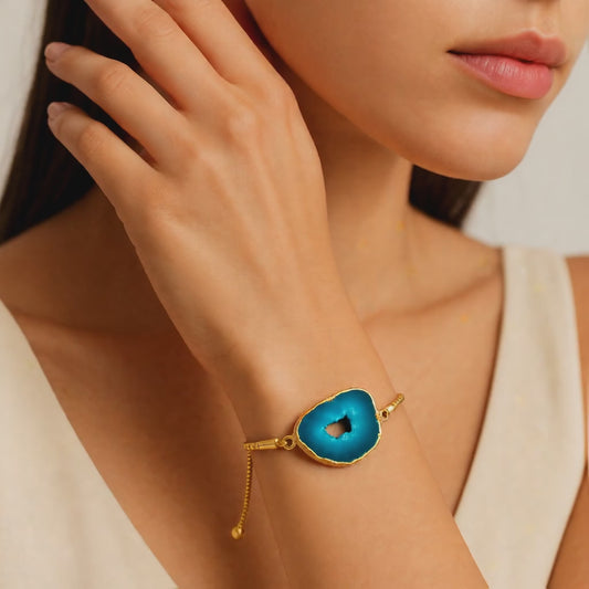 Blue Druzy Geode Gold Filled Bracelet