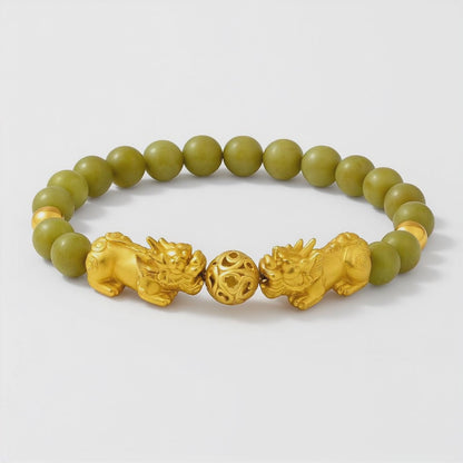 Natural Green Jade with Gold Pixiu