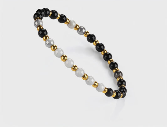 Lunar Fortune Bracelet - Grade A Black Obsidian and Moonstone