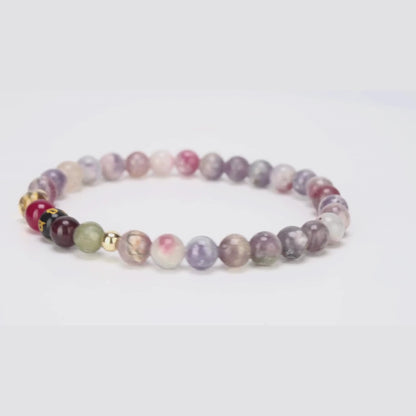 Pink Tourmaline Mega Destiny Lucky 7 Gemstone Bracelet With REAL Gold