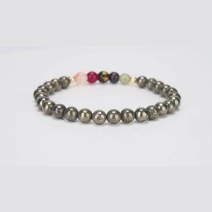 Pyrite Mega Power Lucky 7 Gemstone Bracelet With REAL Gold