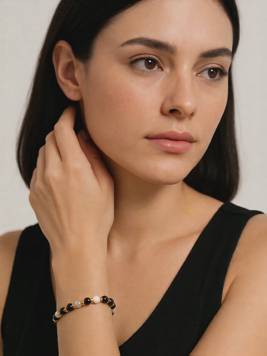 Lunar Fortune Bracelet - Grade A Black Obsidian and Moonstone