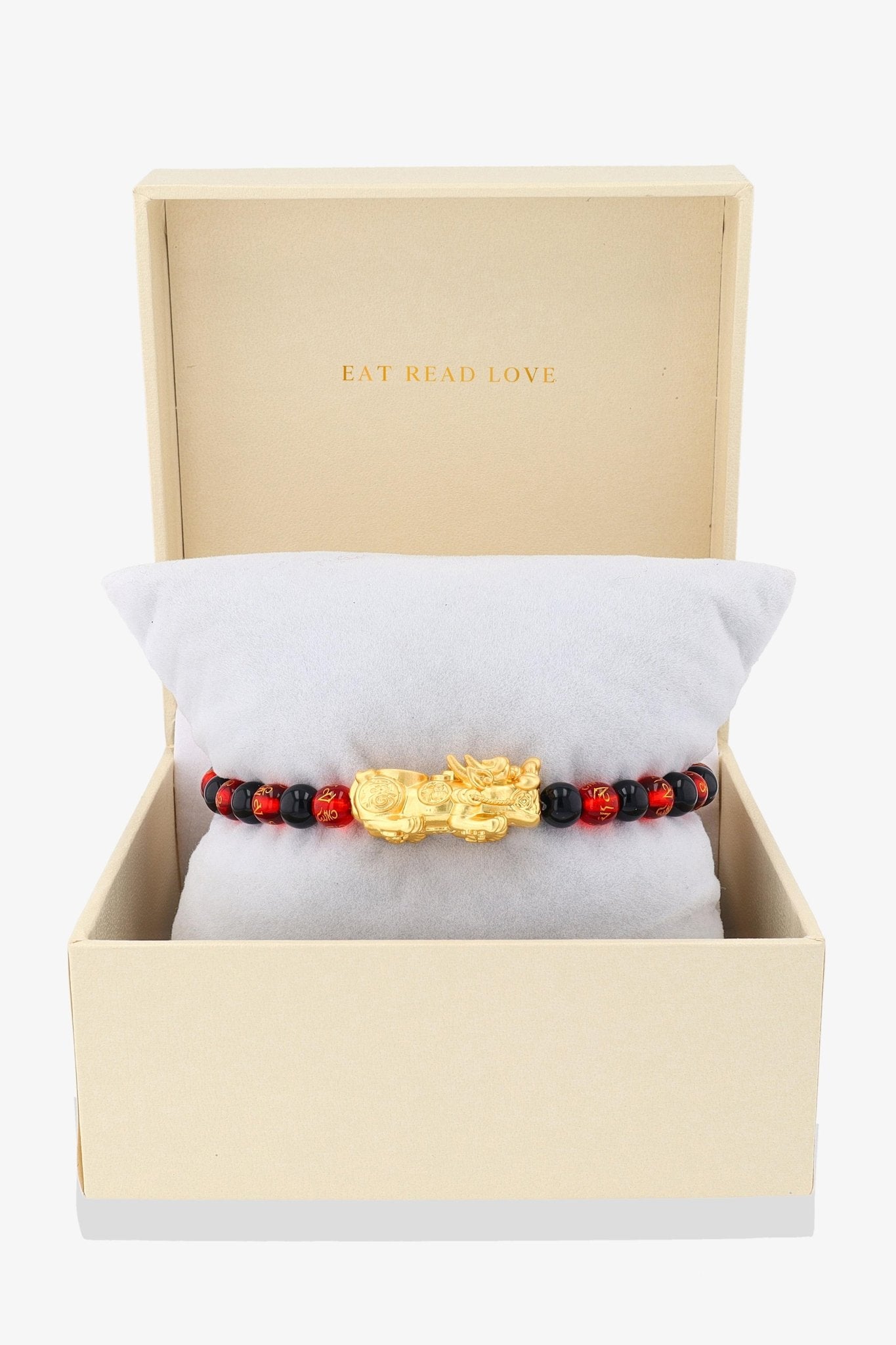 Red Agate & Black Obsidian 18k Gold Vermeil Pixiu Feng Shui Bracelet - Eat.Read.Love.