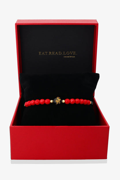 Red Jade and Black Obsidian Lucky Dragon Feng Shui Bracelet REAL Gold - Motivation - Eat.Read.Love.