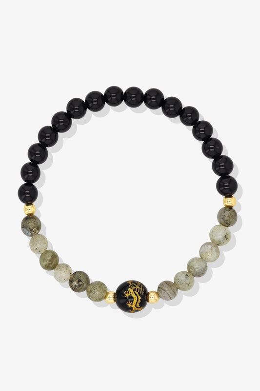 Red Jade and Black Obsidian Lucky Dragon Feng Shui Bracelet REAL Gold - Motivation - Eat.Read.Love.