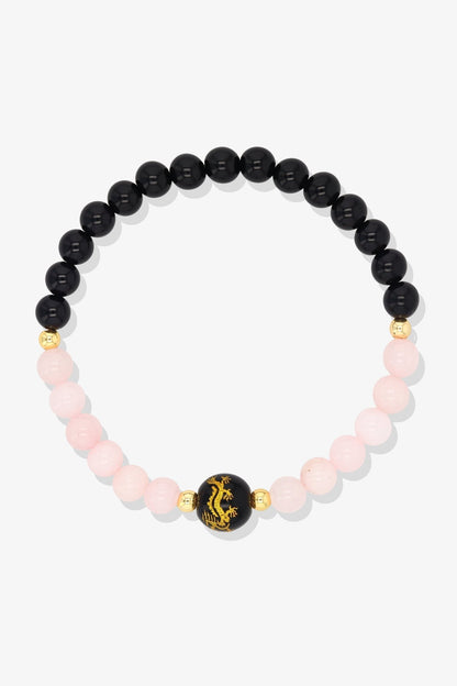 Red Jade and Black Obsidian Lucky Dragon Feng Shui Bracelet REAL Gold - Motivation - Eat.Read.Love.