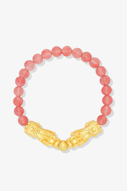 Red Jade Mega Money 18k Gold Vermeil Pixiu Feng Shui Bracelet - Eat.Read.Love.