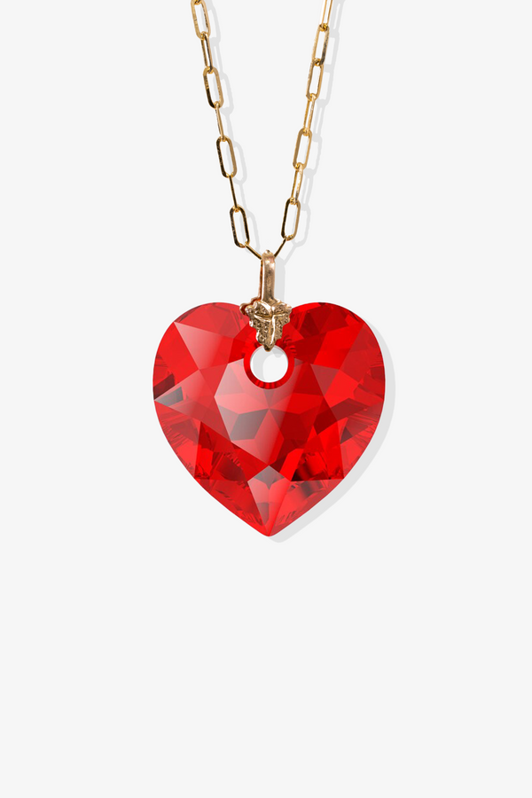 Swarovski Xilion Ruby Red Crystal Heart with REAL 14k Gold Paperclip Necklace