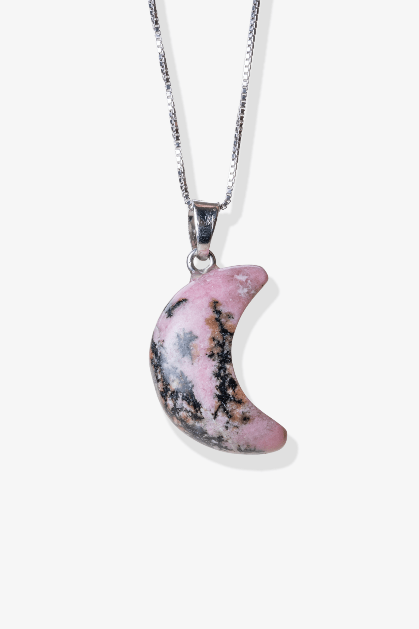 Rhodonite Crescent Moon Pendant - Eat.Read.Love.