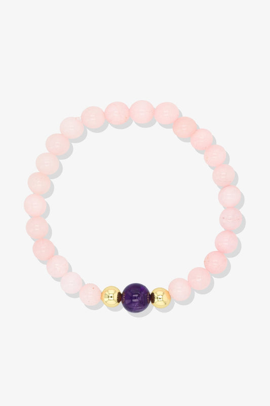 Rose Quartz and Amethyst Bracelet with REAL Gold - Everlasting Love - Eat.Read.Love.