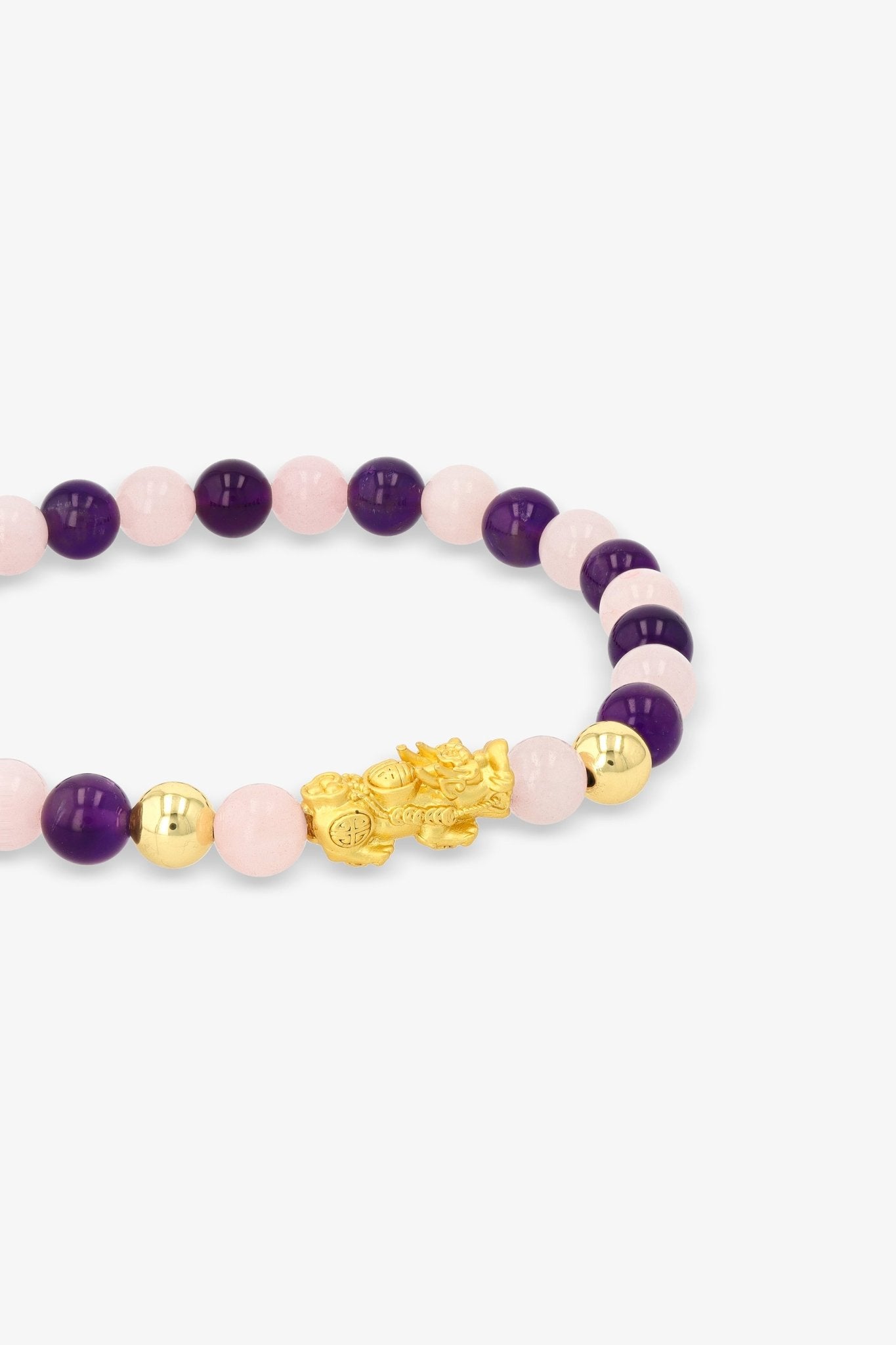 Rose Quartz and Amethyst Unlimited Love 18K Gold Vermeil Pixiu Feng Shui Bracelet - Eat.Read.Love.