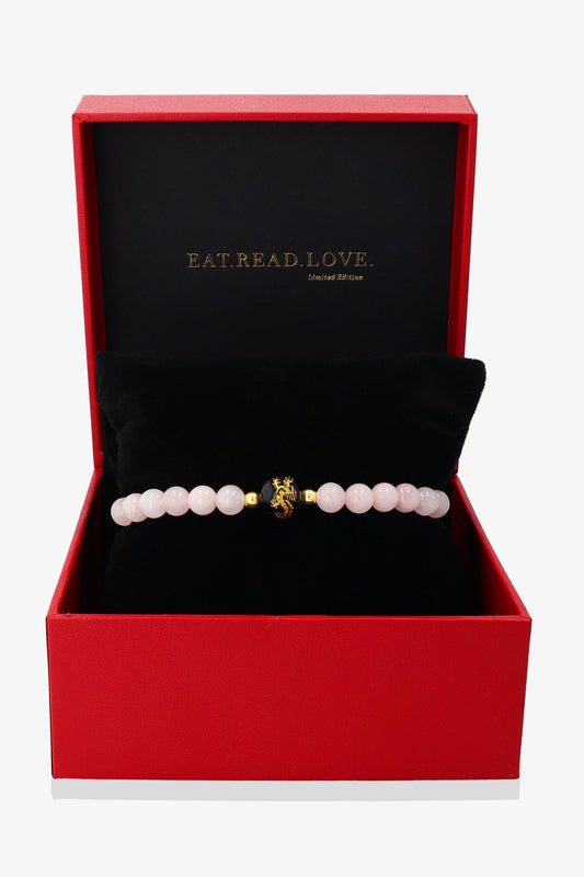 Rose Quartz and Black Obsidian Lucky Dragon Feng Shui Bracelet REAL Gold - Romance - Eat.Read.Love.