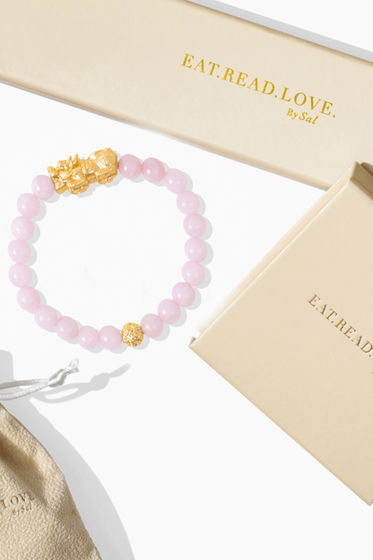 Rose Quartz Fortune 18k Gold Vermeil Pixiu Feng Shui Bracelet - Eat.Read.Love.