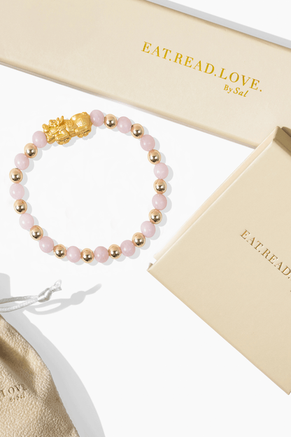 Rose Quartz Infinite Fortune 18k Gold Vermei Pixiu Feng Shui Bracelet - Eat.Read.Love.