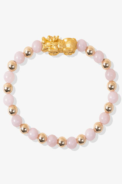 Rose Quartz Infinite Fortune 18k Gold Vermei Pixiu Feng Shui Bracelet - Eat.Read.Love.