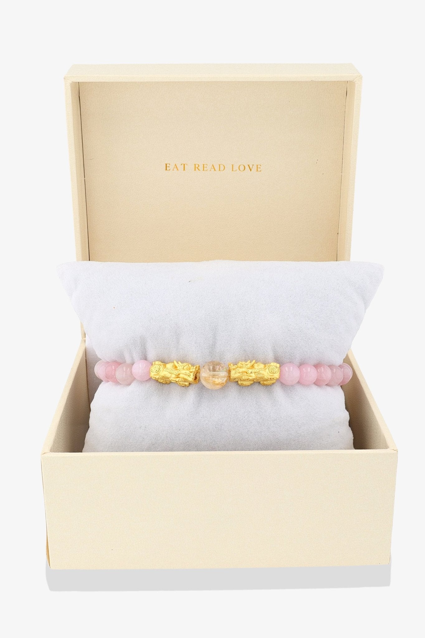 Rose Quartz Love 18k Gold Vermeil Double Fortune Pixiu Feng Shui Bracelet - Eat.Read.Love.