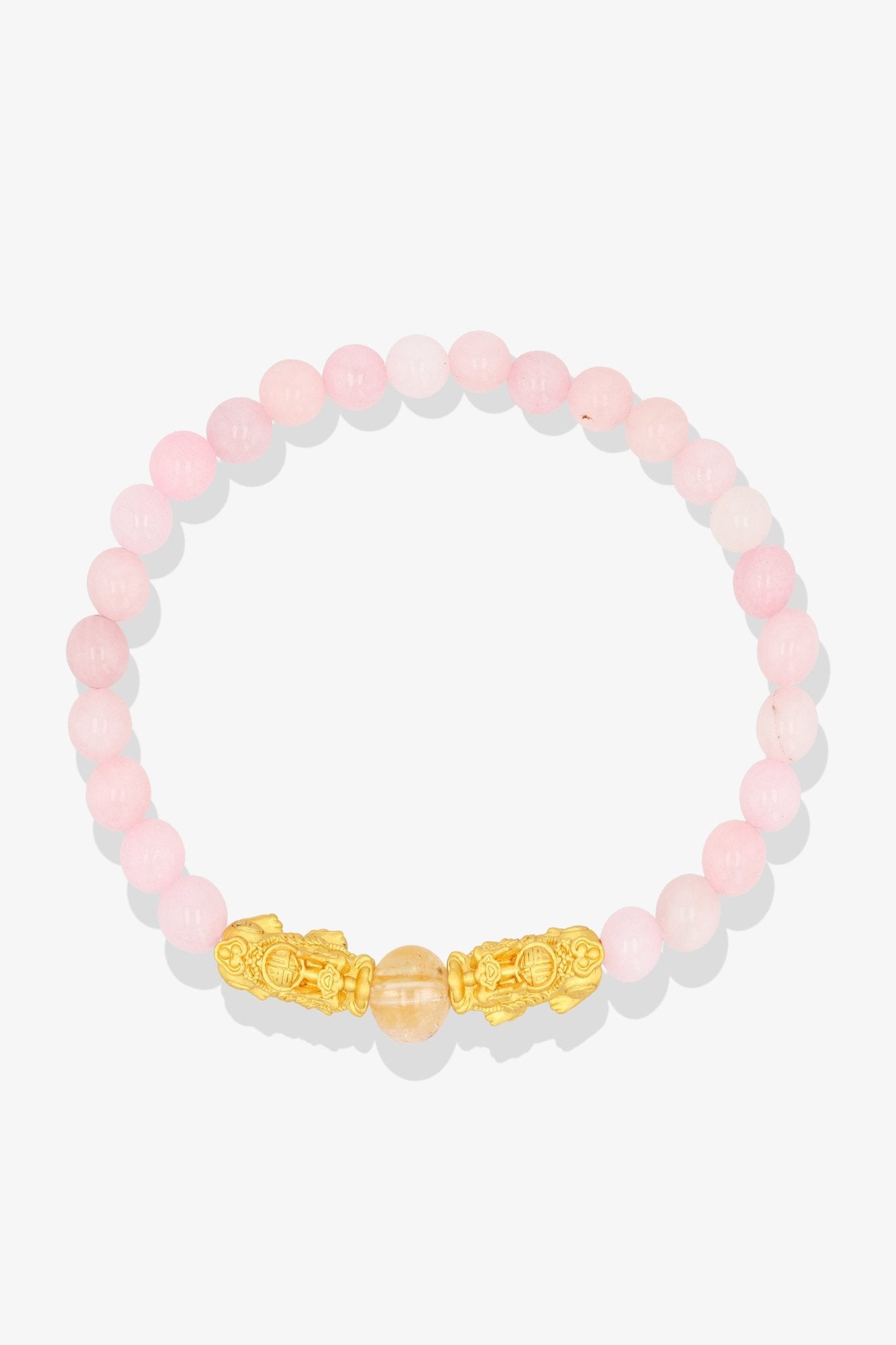 Rose Quartz Love 18k Gold Vermeil Double Fortune Pixiu Feng Shui Bracelet - Eat.Read.Love.