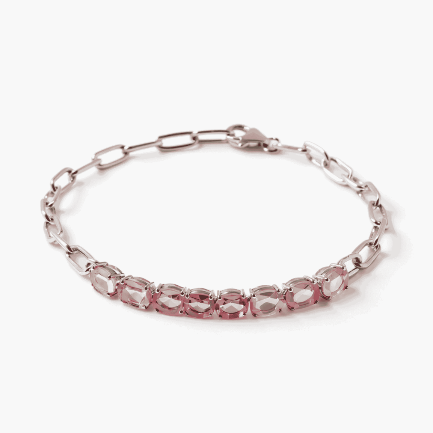 Rose Quartz Sterling Silver Paperclip Sterling Silver Soulmate Bracelet - Eat.Read.Love.