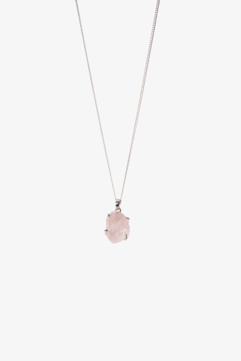 Rough Rose Quartz Sterling Silver Pendant - Eat.Read.Love.