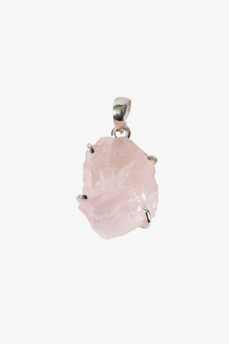 Rough Rose Quartz Sterling Silver Pendant - Eat.Read.Love.