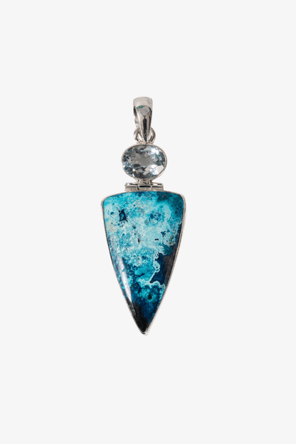 Shattuckite and Aquamarine Sterling Silver Pendant - Eat.Read.Love.