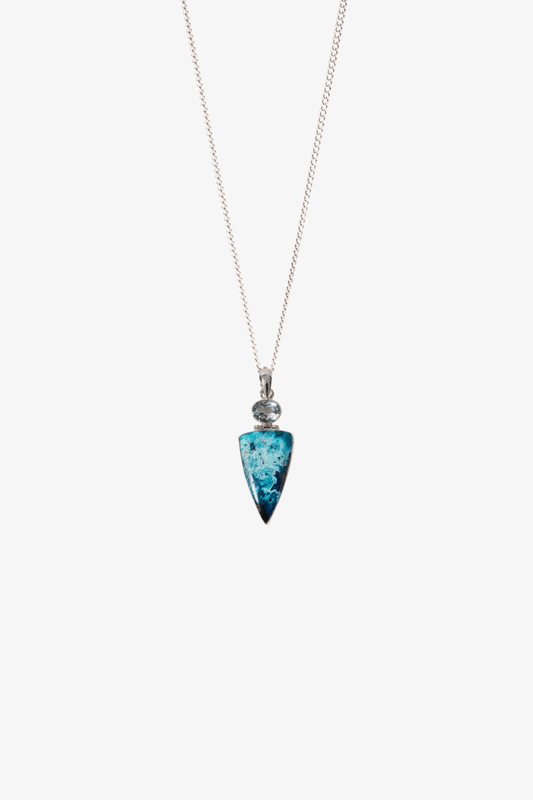 Shattuckite and Aquamarine Sterling Silver Pendant - Eat.Read.Love.