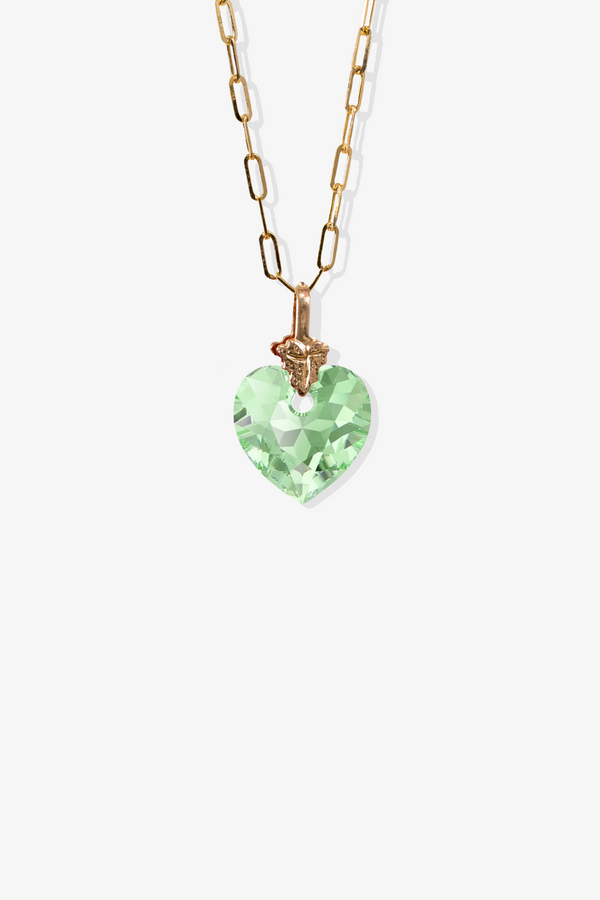 Petite Swarovski Xilion Peridot Green Crystal Heart with REAL 14k Gold Paperclip Necklace