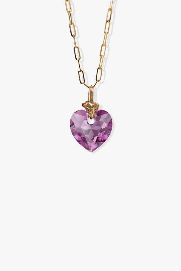 Petite Swarovski Xilion Amethyst Purple Crystal Heart with REAL 14k Gold Paperclip Necklace