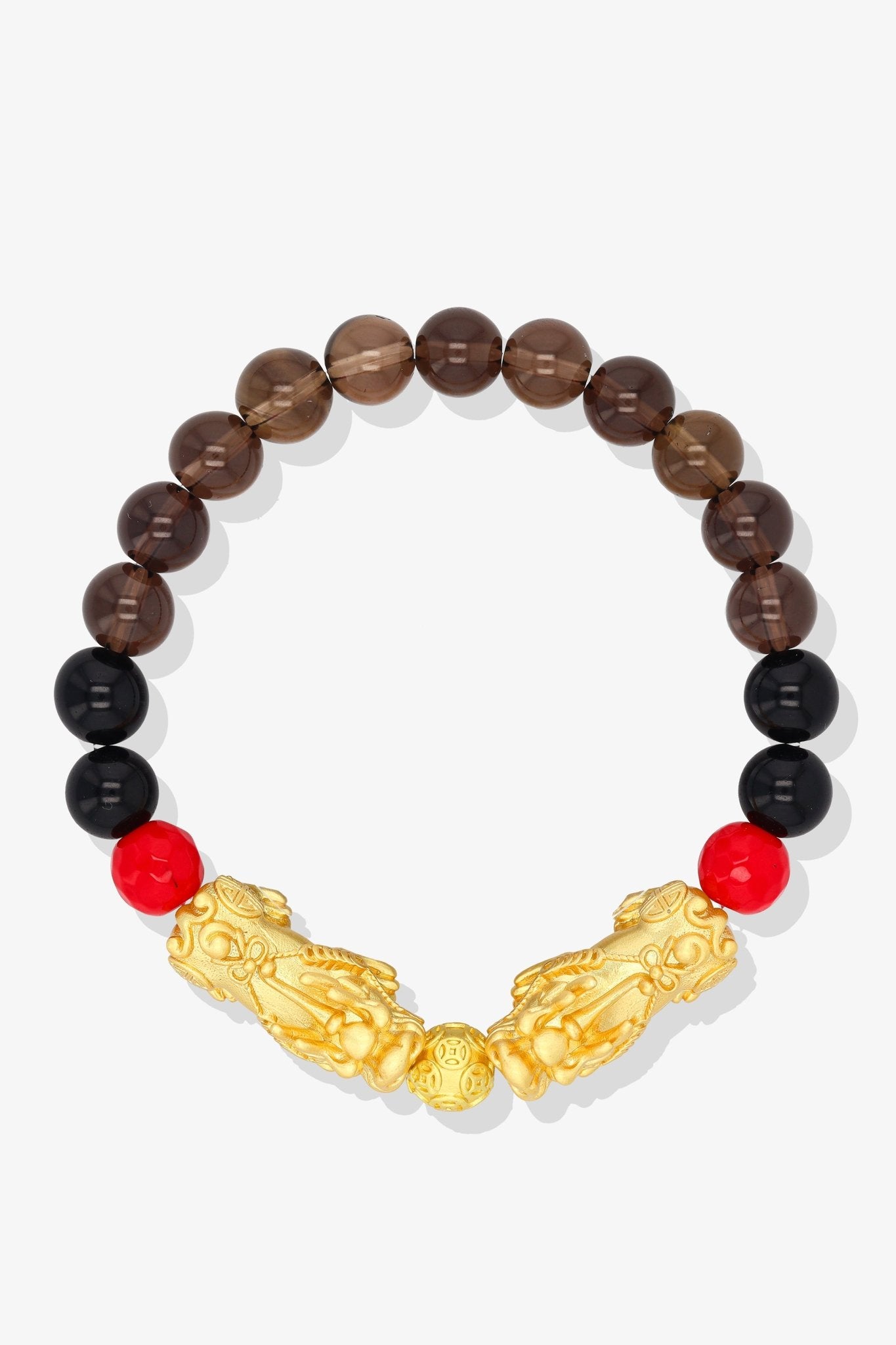 Smoky Quartz and Black Obsidian Double Pixiu Feng Shui Bracelet - Ultimate Grounding - Eat.Read.Love.