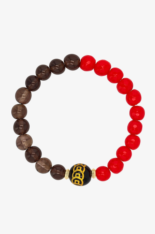 Smoky Quartz and Red Jade Money Coin Bracelet - Attract Protection - Eat.Read.Love.