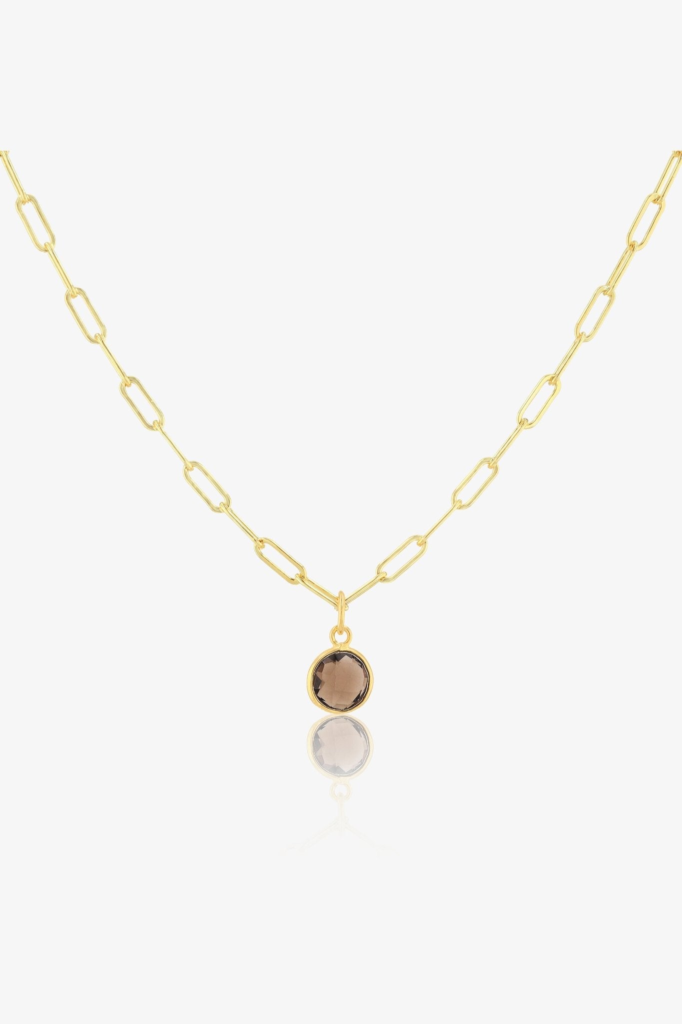 Smoky Quartz Bezeled 18k Gold Vermeil Paperclip Necklace - Eat.Read.Love.