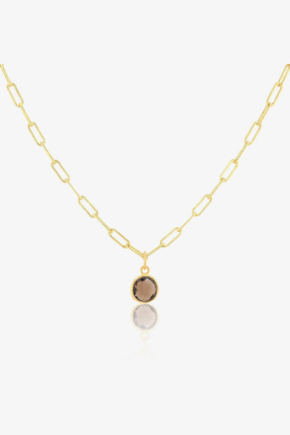 Smoky Quartz Bezeled 18k Gold Vermeil Paperclip Necklace - Eat.Read.Love.