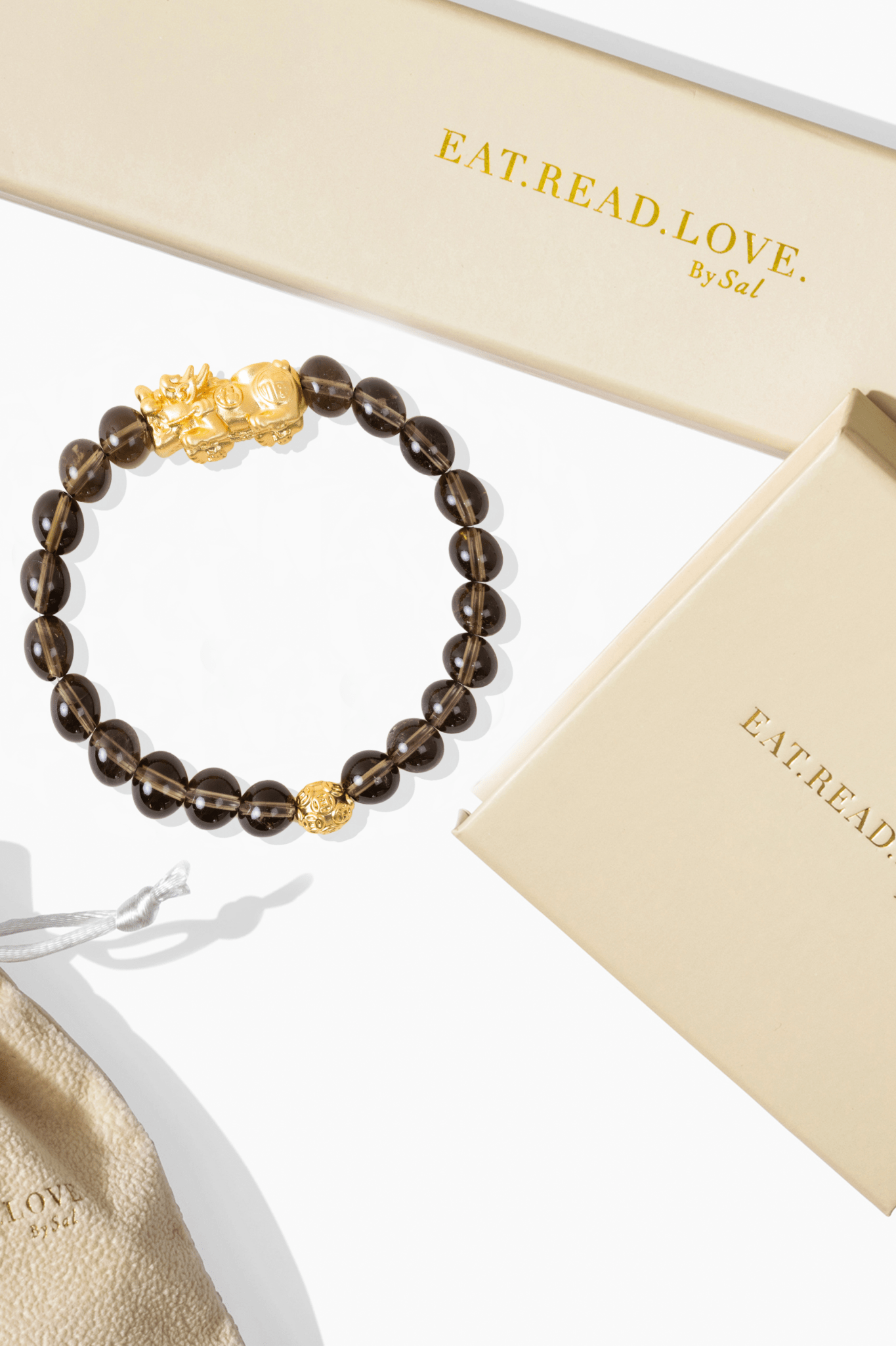 Smoky Quartz Fortune 18k Gold Vermeil Pixiu Feng Shui Bracelet - Eat.Read.Love.