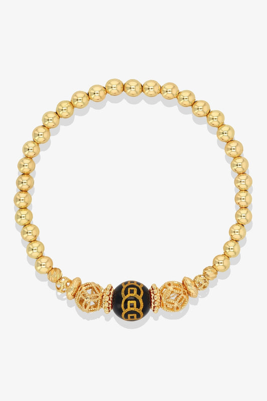 Spiritual Lucky Coin Long Life Bijoux with 10K Gold Beads Bracelet - Eat.Read.Love.