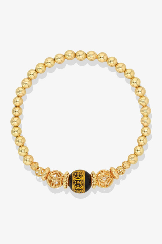 Spiritual Lucky Coin Red Good Fortune Bijoux with 10K Gold Beads Bracelet - Eat.Read.Love.