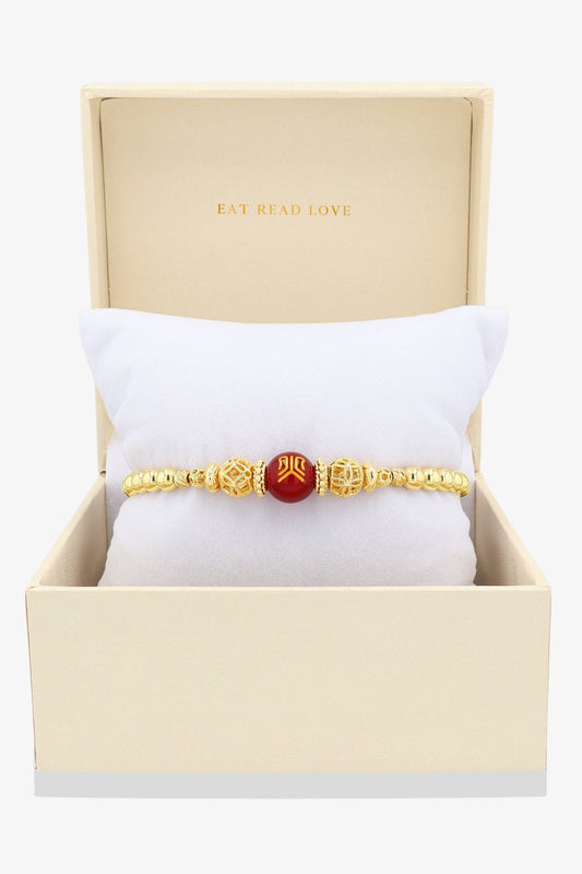 Spiritual Lucky Coin Red Good Fortune Bijoux with 10K Gold Beads Bracelet - Eat.Read.Love.