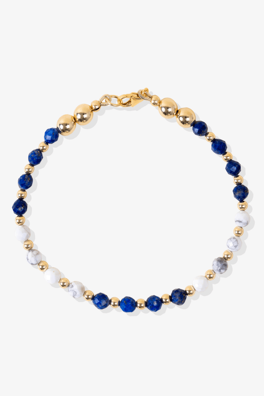 Stress Relief Spiritual Bracelet with REAL Gold - Lapis Lazuli and Howlite - Eat.Read.Love.
