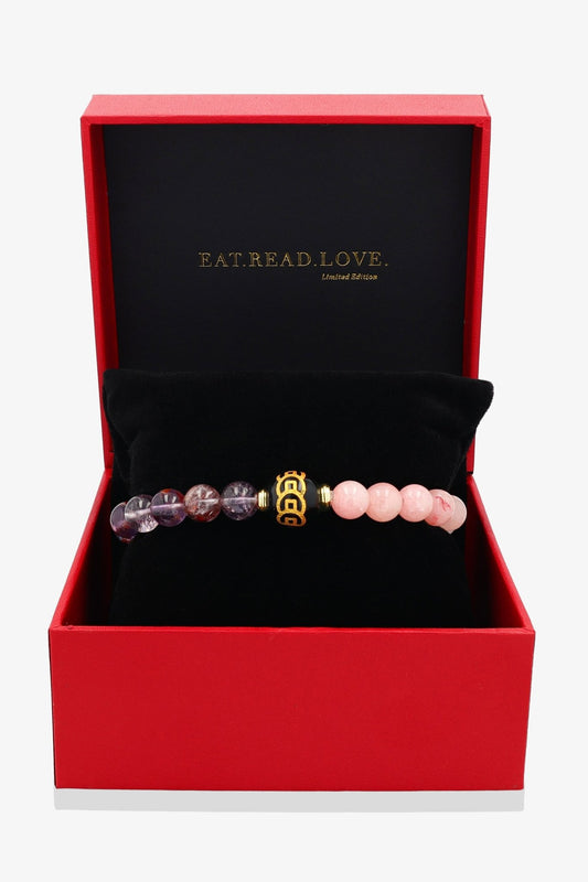 Super Seven Amethyst and Rose Quartz Money Coin Bracelet - Attract Romance - Eat.Read.Love.