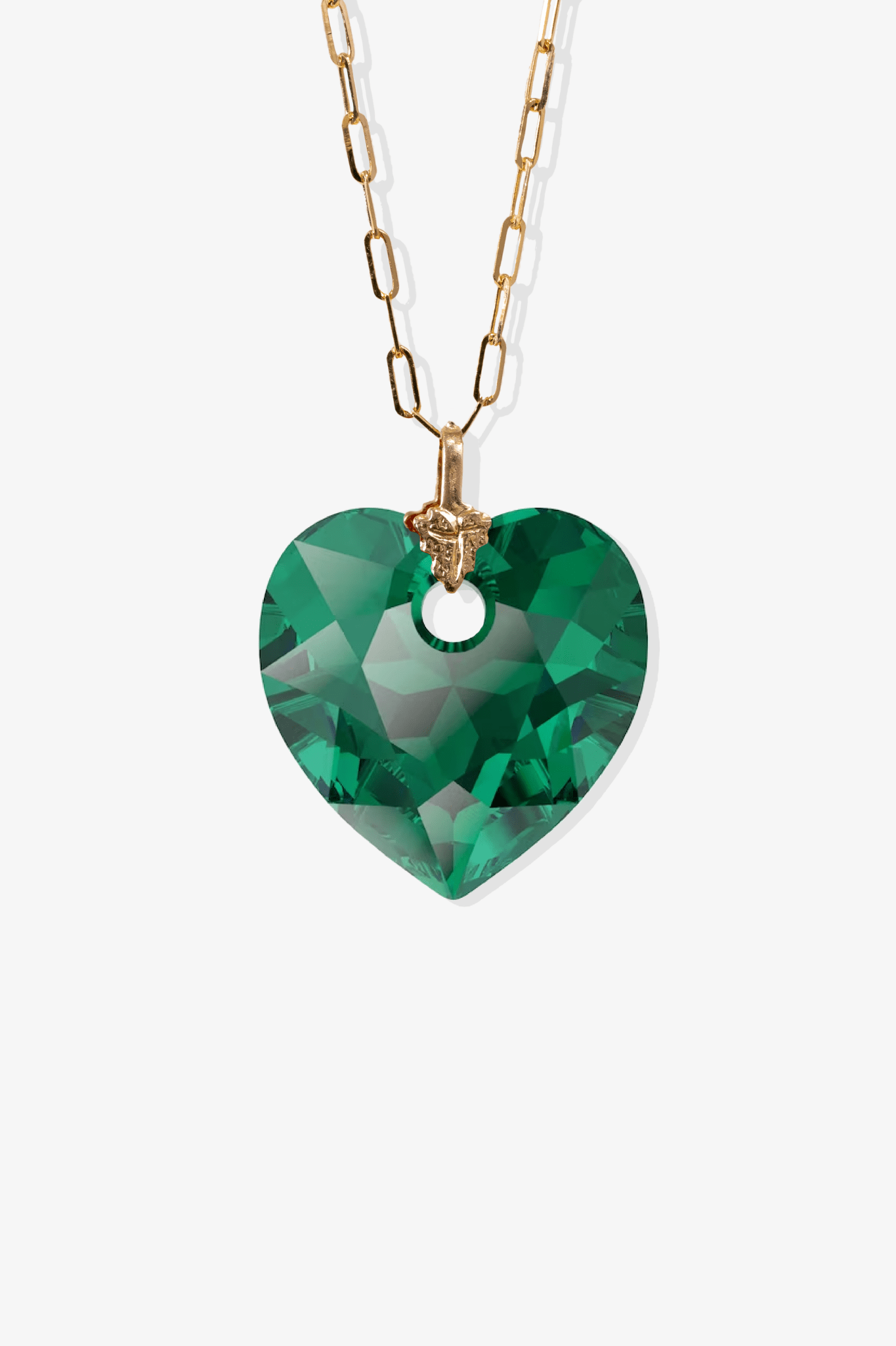 Swarovski Xilion Peridot Green Crystal Heart with REAL 14k Gold Paperclip Necklace - Eat.Read.Love.