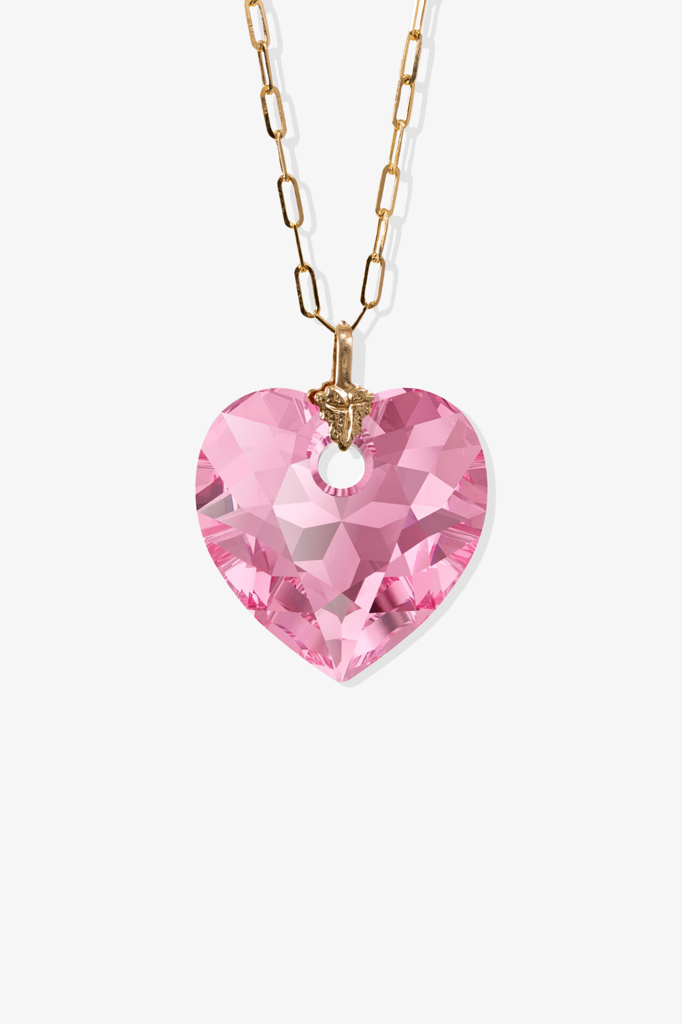 Swarovski Xilion Rose Pink Crystal Heart with REAL 14k Gold Paperclip Necklace - Eat.Read.Love.