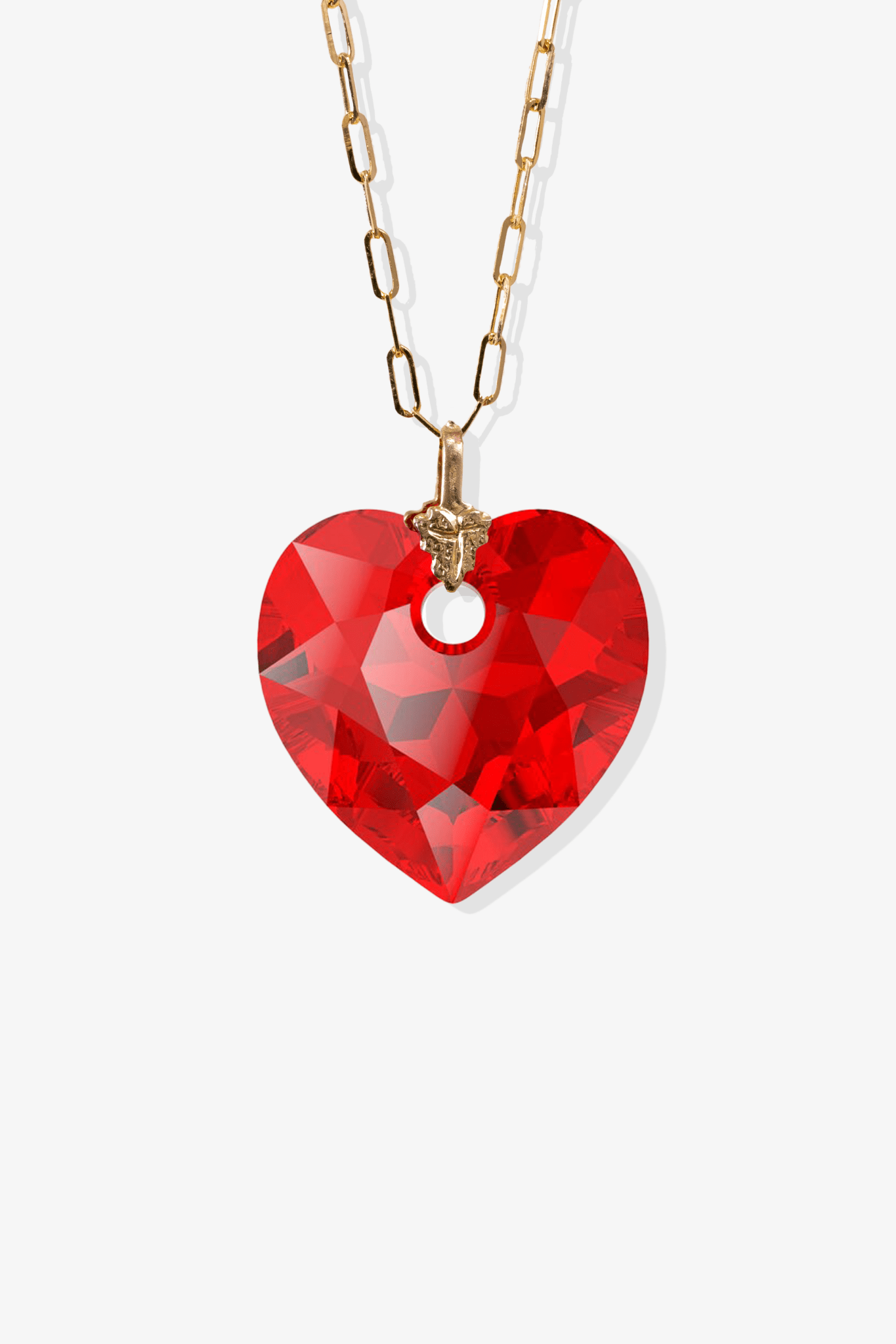 Swarovski Xilion Ruby Red Crystal Heart with REAL 14k Gold Paperclip Necklace - Eat.Read.Love.