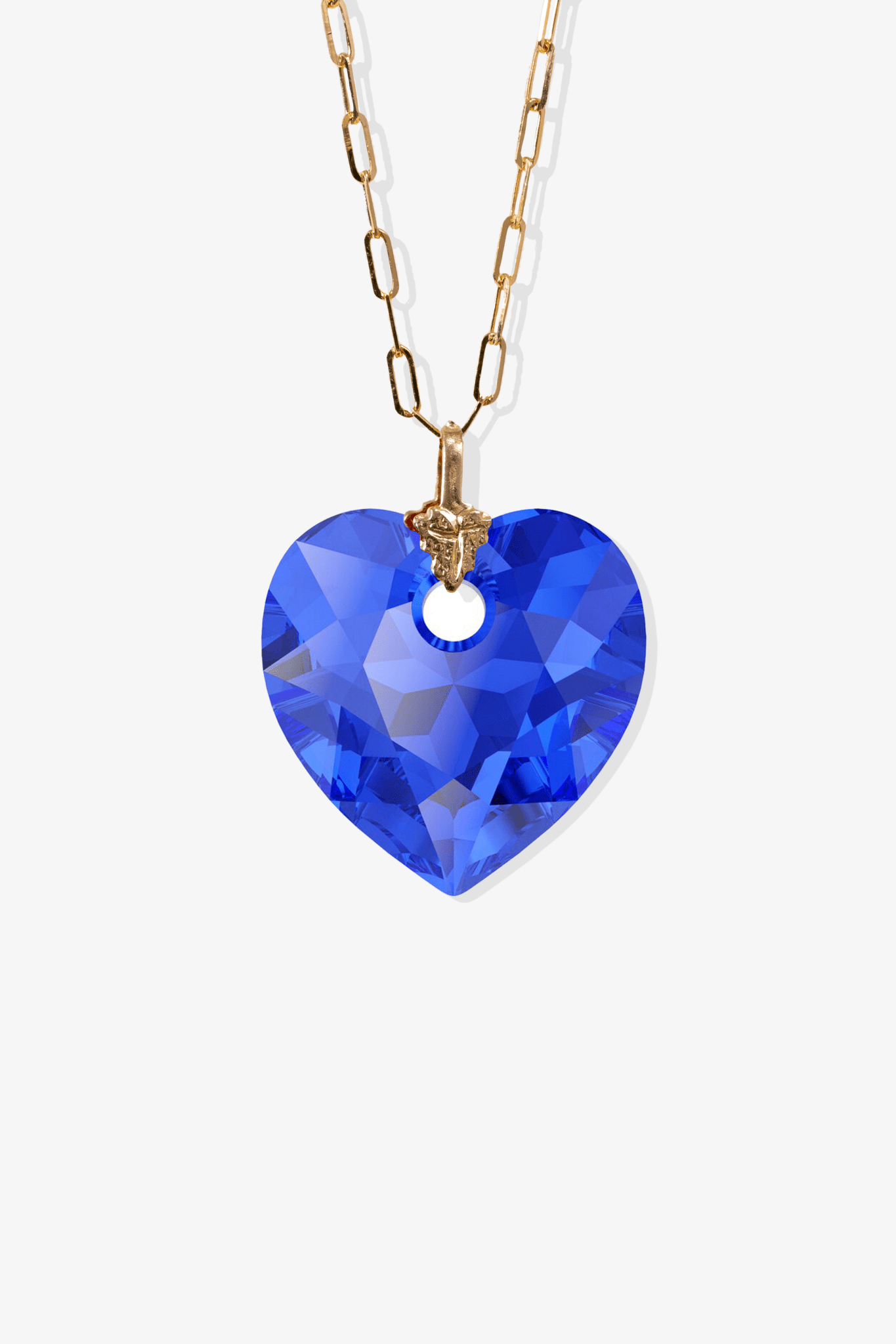 Swarovski Xilion Saphire Blue Crystal Heart with REAL 14k Gold Paperclip Necklace - Eat.Read.Love.