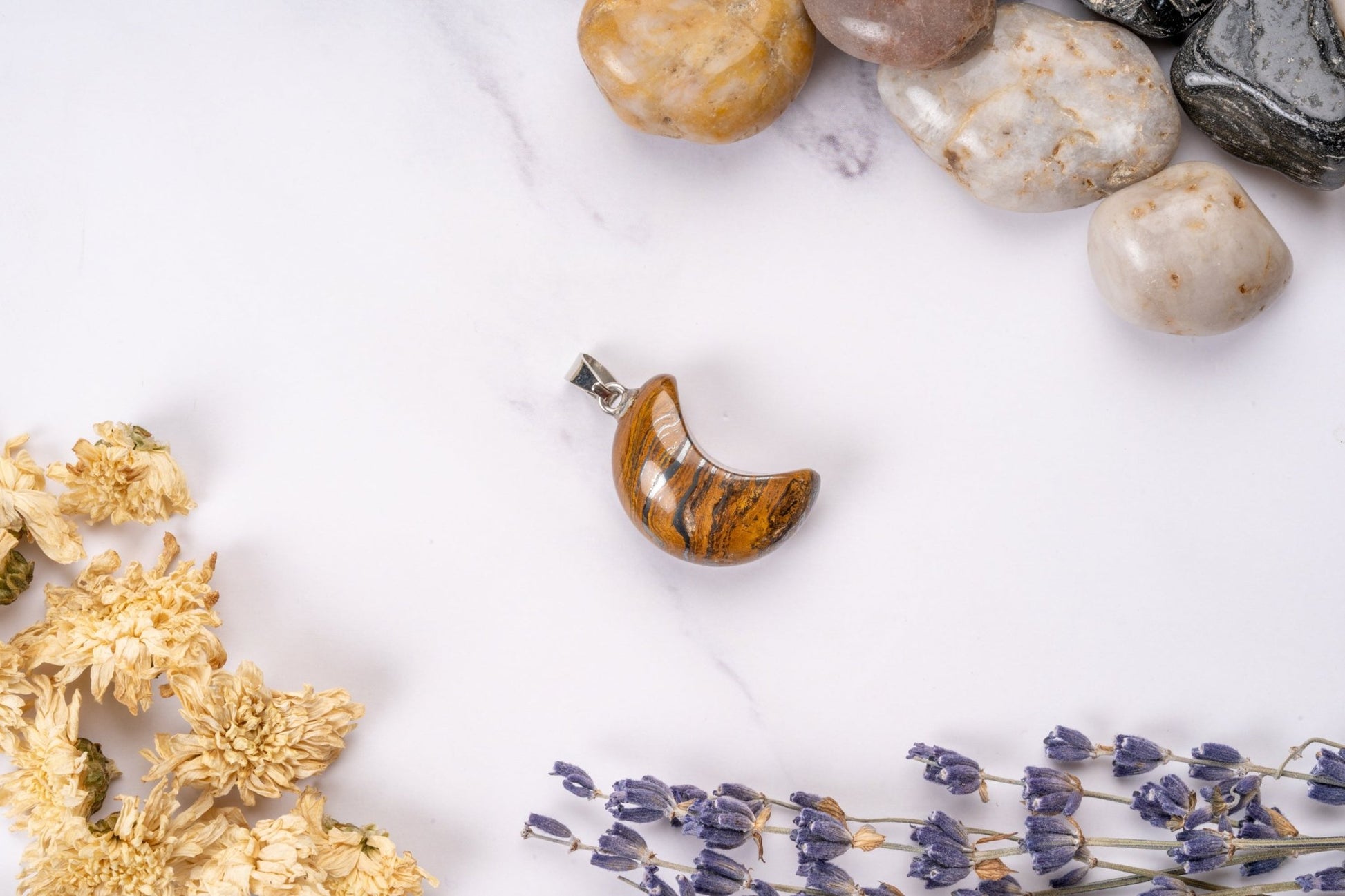 Tigers Eye Crescent Moon Pendant - Eat.Read.Love.